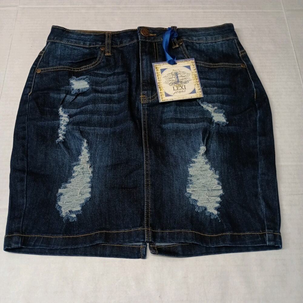 Lexi Jeans Skirt Women's 12 Distressed Denim Pencil Straight